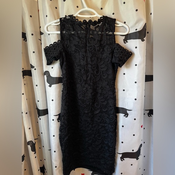 Black Sheath Mini Dress with Cold Shoulder Cap Sleeves - Picture 3 of 3